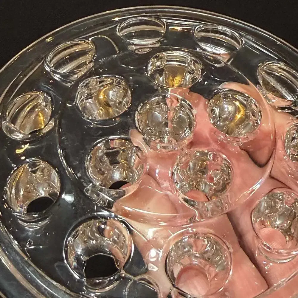 Vintage Clear Glass Flower Frog with 16 Holes, 5 Inch Diameter